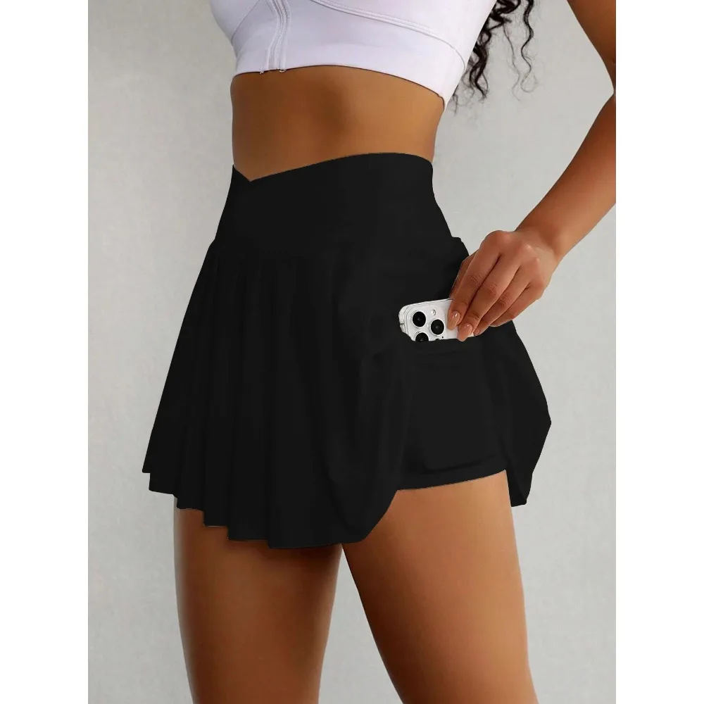 Women's Pleated Tennis Skirt High Waist Athletic Skort with Pocket Quick drying golf yoga fitness skirt Anti-Exposure Mini Skirt