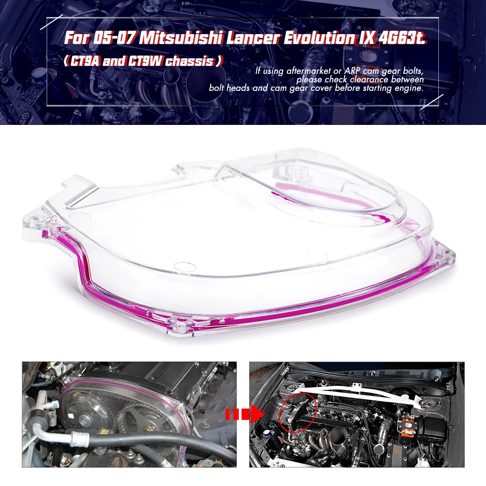 LZONE - Clear Cam Gear Timing Belt Cover Pulley For Mitsubishi Lancer Evolution EVO 9 IX Mivec 4G63 JR6334