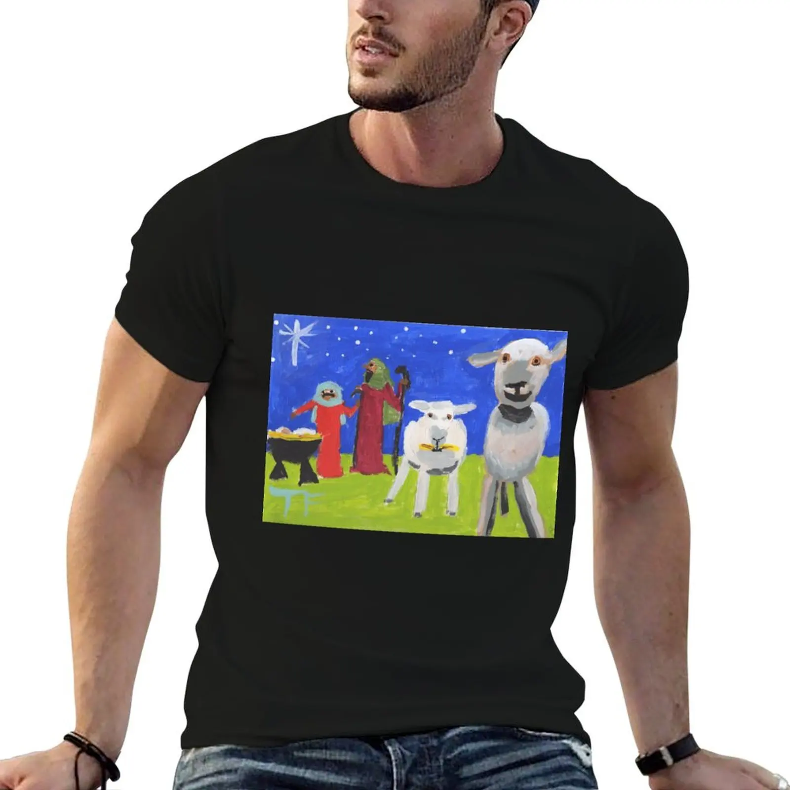 

Jesus and the sheep T-Shirt printed t shirts for man t shirts for man cotton funny man t shirt cotton high quality T-Shirt