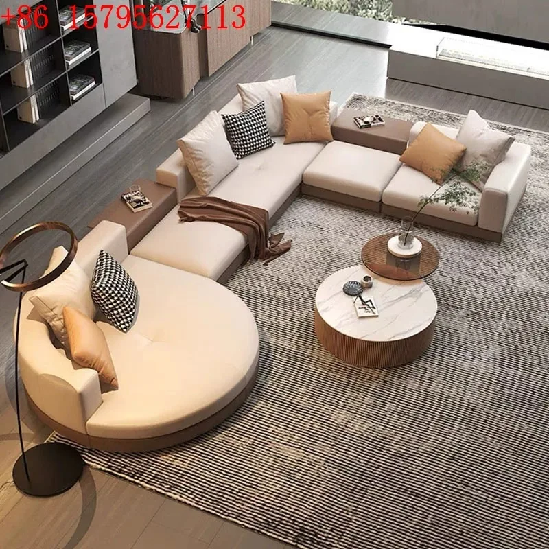 

Роскошный кожаный угловой диван-кровать с изогнутой прямой секцией, многоместный, большой, плоский, премиум-класса.