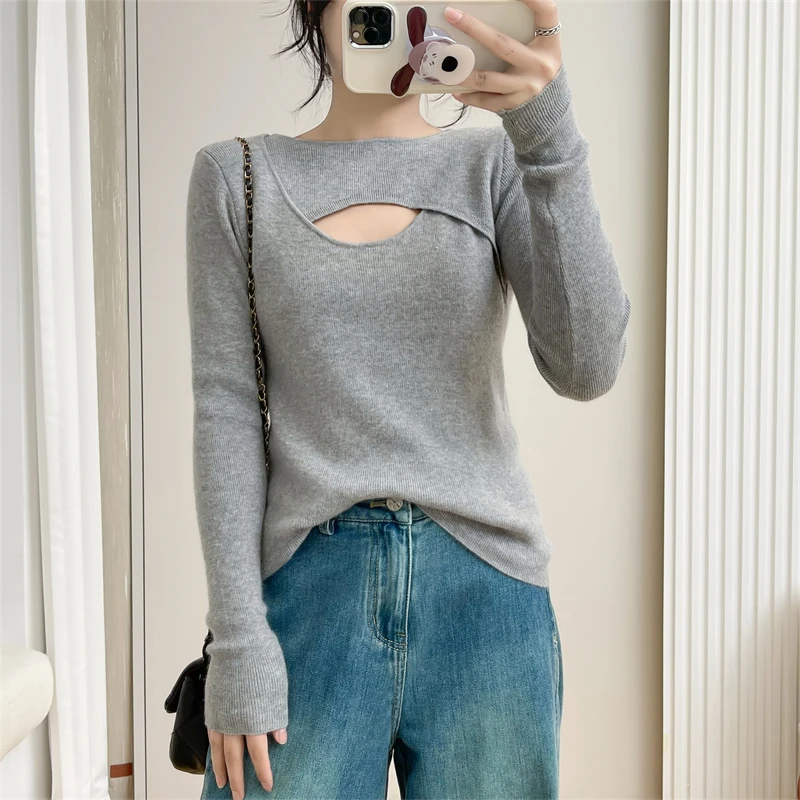 

Осень-зима женский длинный светящийся круглый вязаный свитер Slim Fit базовый слой эластичный трикотаж удобный для поездок на работу