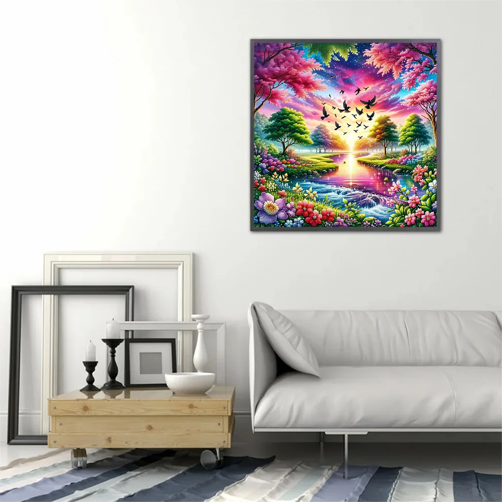Evershine Diamond Painting Sunset Landscape Full Square Round Mosaic River DIY Embroidery Tree Handmade Gift