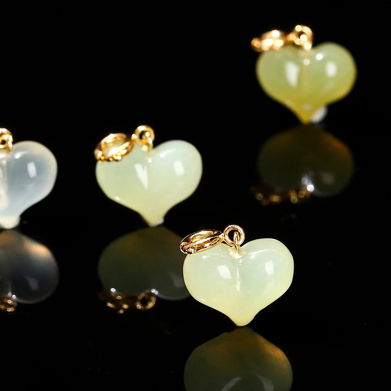 1 Pc Natural Stone Light Green Jade Heart Shape Bead Random Color Pendant For Jewelry Making Diy Necklace Bracelet Accessory view 4