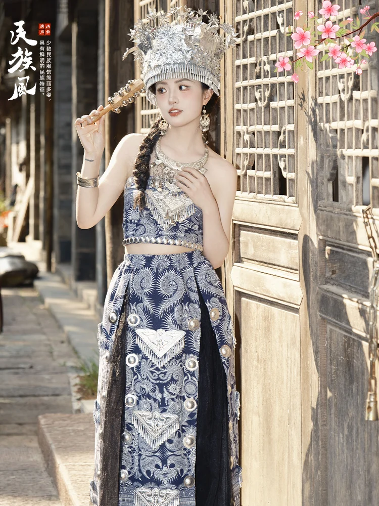 Guizhou Miao Costume Female Adult Yunnan Miao' S Minority Ethnic Clothes Dong Yao Dance Trip Shoot