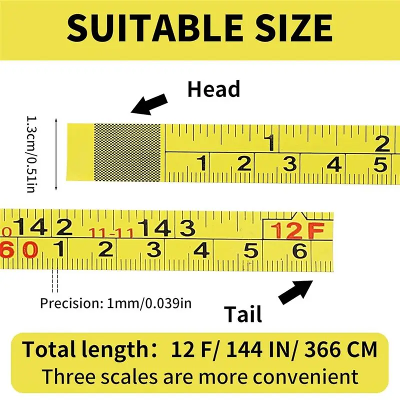 VOFUN-10 Packs Self Adhesive Measuring Tape Adhesive Tape Measure Stick On Tape Measure (12 Ft,Yellow)