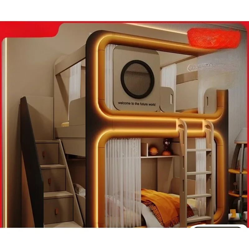 #Children's bed upper and lower bunk elevated bed Two-layer upper and lower bed BunkSmall apartment high and low child and