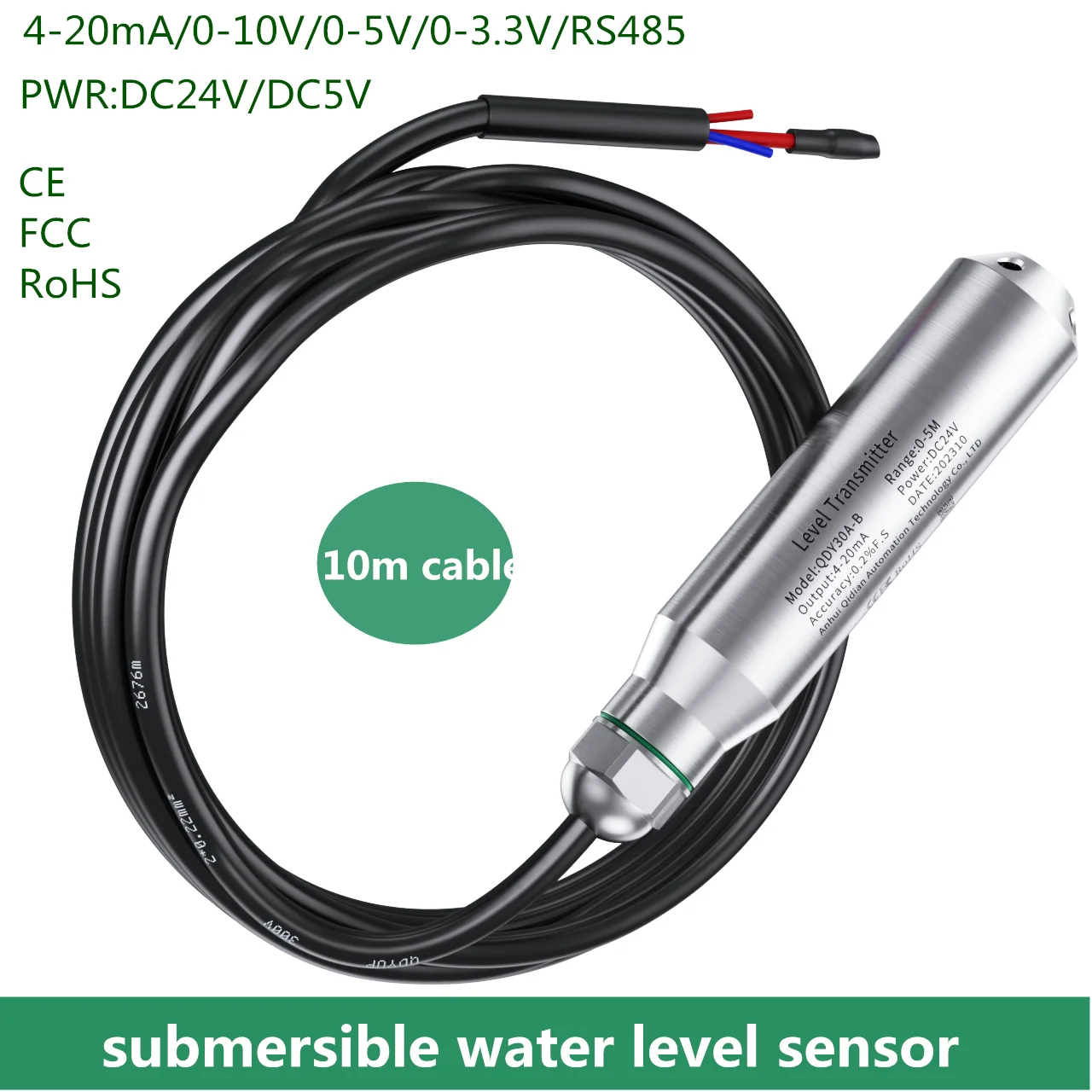 

Submersible Level Transmitter DC24V water Level Sensor 4-20mA 0-3.3V RS485 Liquid Level Transducer for Tank Well