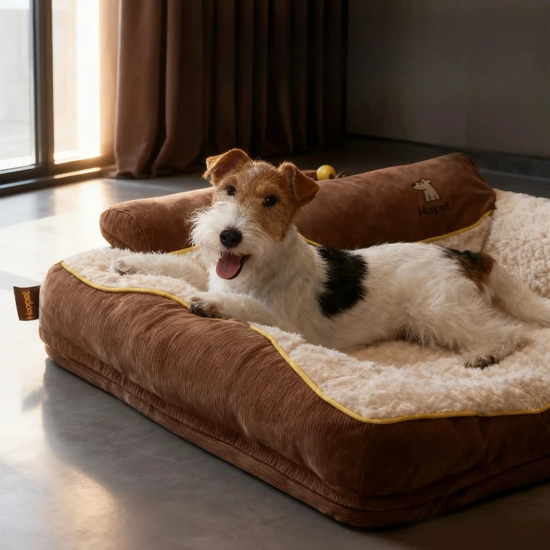 

2025 New Large Dog Bed, Winter Warm Washable Pet Bed with Thick Padding & Bolster, Comfort Security Orthopedic Mattress