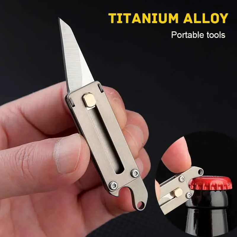 Mini Pocket Knife TC4 Titanium Flash Drive Knife Sharpening Fruit Pencil Unboxing Portable Tool Bottle Opener Small Finger Knife