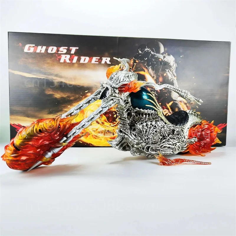 Ghost Rider mit Motorrad Figur zum 85. Jubiläum, Leuchtende Flammen-Effekt Glühende Motorrad-Sammlerfigur Modell Spielzeug 38CM – Detail 20