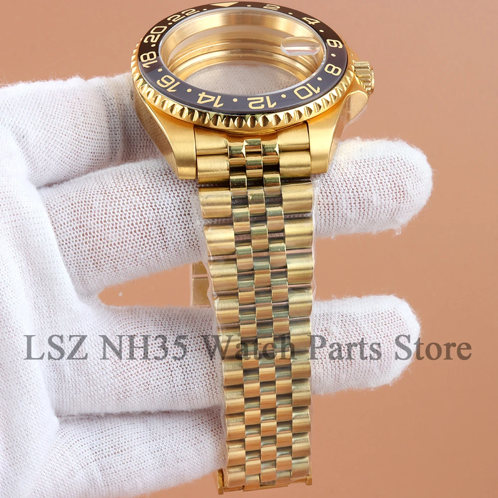 Gold 40mm Watch Case For SUB GMT YACHT-MASTER NH34 NH35 NH36 NH38 Movement 28.5mm Dial 316L Stainless Steel Jubilee/Oyster Strap