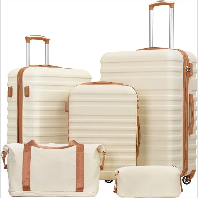 

Набор чемоданов ZZH, набор из трех предметов, ручная кладь, твердый багаж с вращающимися колесами с замком TSA (белый, набор из 5 предметов)