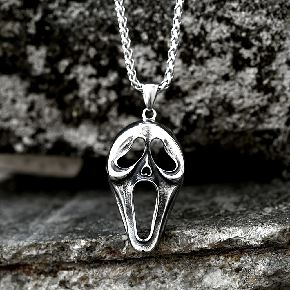 Gothic Vintage Mask Skull Pendant Necklace For Men Punk Stainless Steel Ghost Head Necklaces Fashion Jewelry Gifts Dropshipping