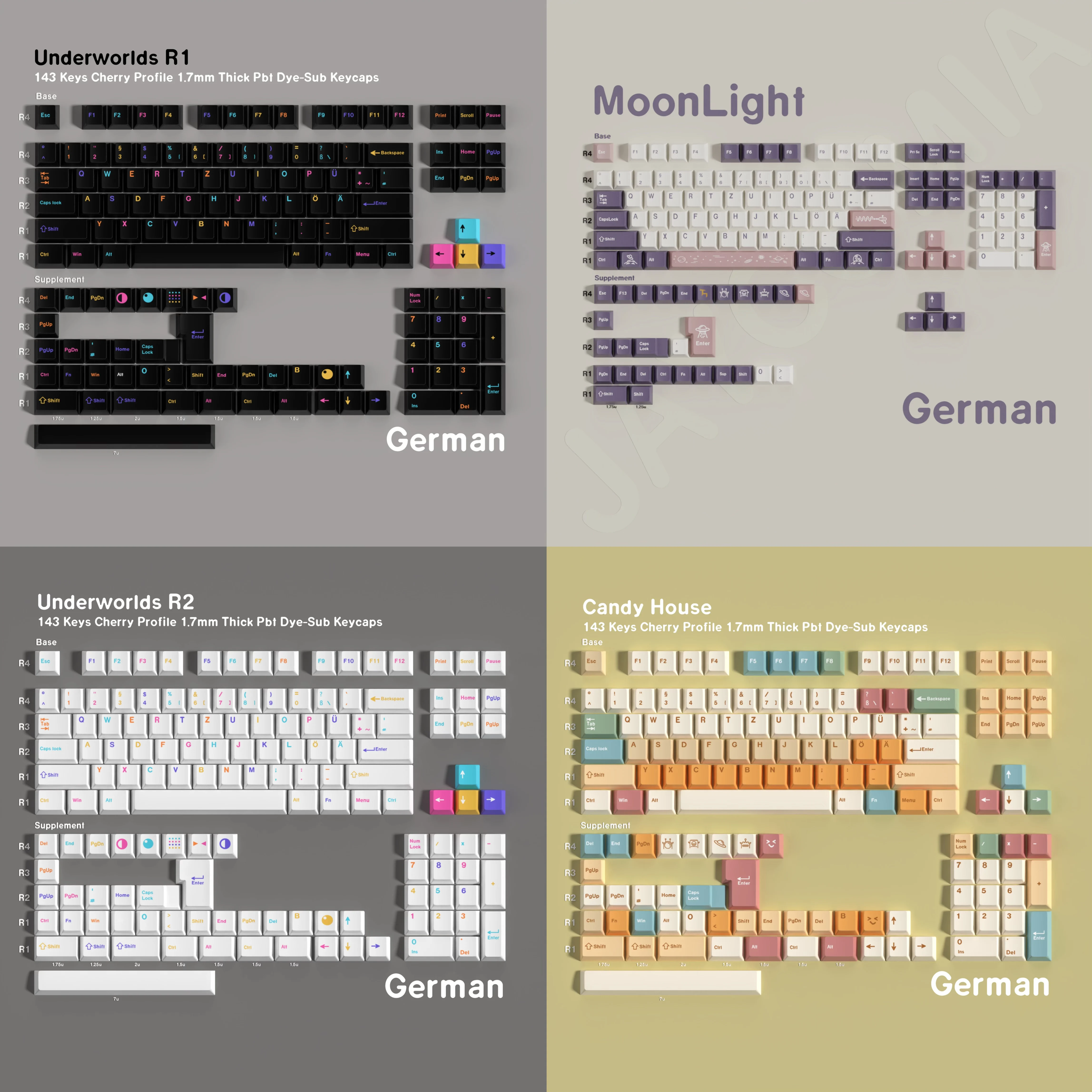 

German Mechanical Keyboard Keycaps Dye Sub DE/EN Keycaps Moonlight underworld ISO ANSI Big Set Key Caps HI75 PWO WAVE75