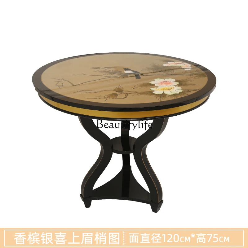 New Chinese dining table, separate household wooden small apartment, all solid wood round American living room table