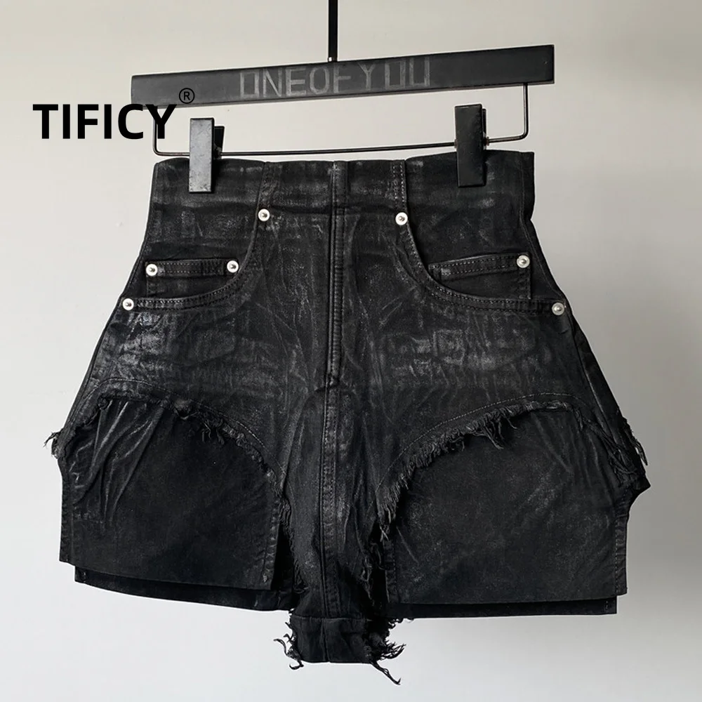 High Street Dark Washed Distressed Fringed Shorts Women's RO Style Summer High Waisted Slim Fit Ultra Short Sexy Hot Pants