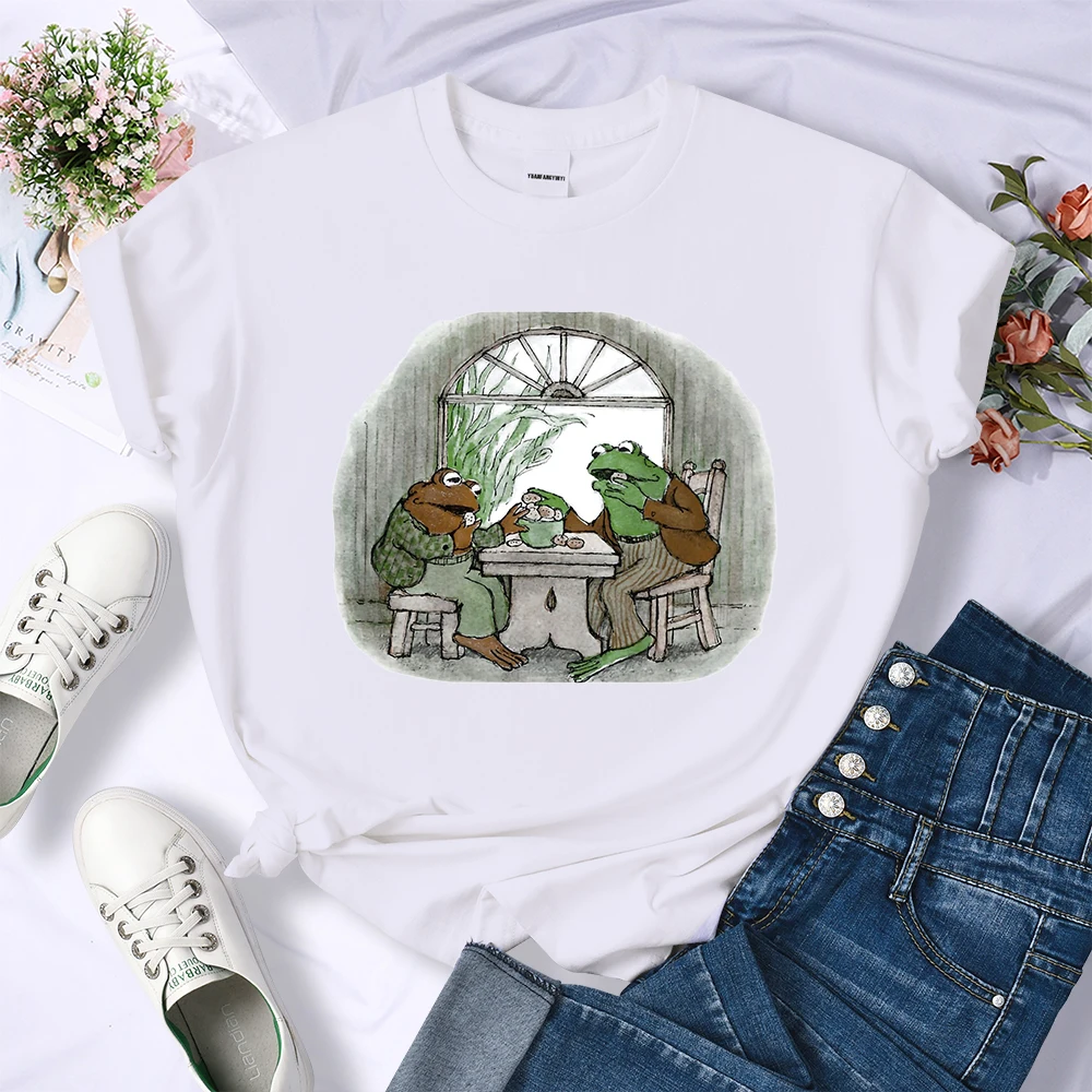 Cottagecore Aesthetic Frog And Toad Tshirt Women Street Hip Hop Tops Summer Soft Tee Clothes Cool Sports Casual T-Shirt Female