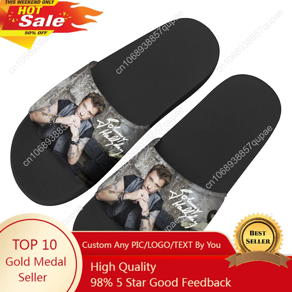 

Johnny Hallyday Slippers Home Water Shoes Star Singer Men Women Teenagers Beach Pool Sandals High Quality Custom Summer Slipper
