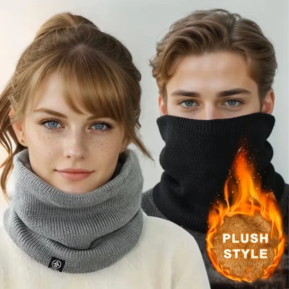 Unisex Double-Layer Knit Fleece Lined Neck Gaiter, Winter Thermal Face Mask for Skiing, Running, Cycling