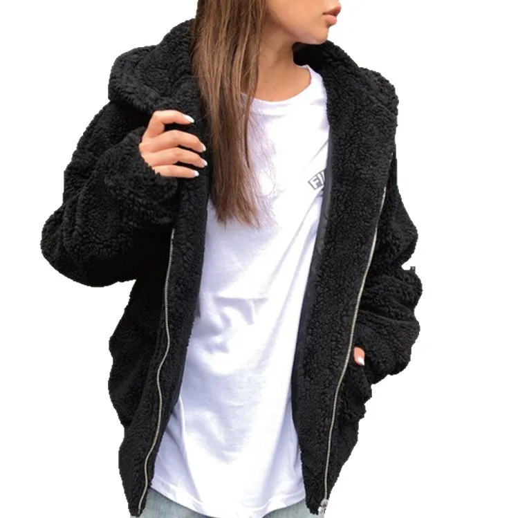 2025 Autumn and Winter Fashion Casual Loose Thick Solid Color Women's Street Wind Coat