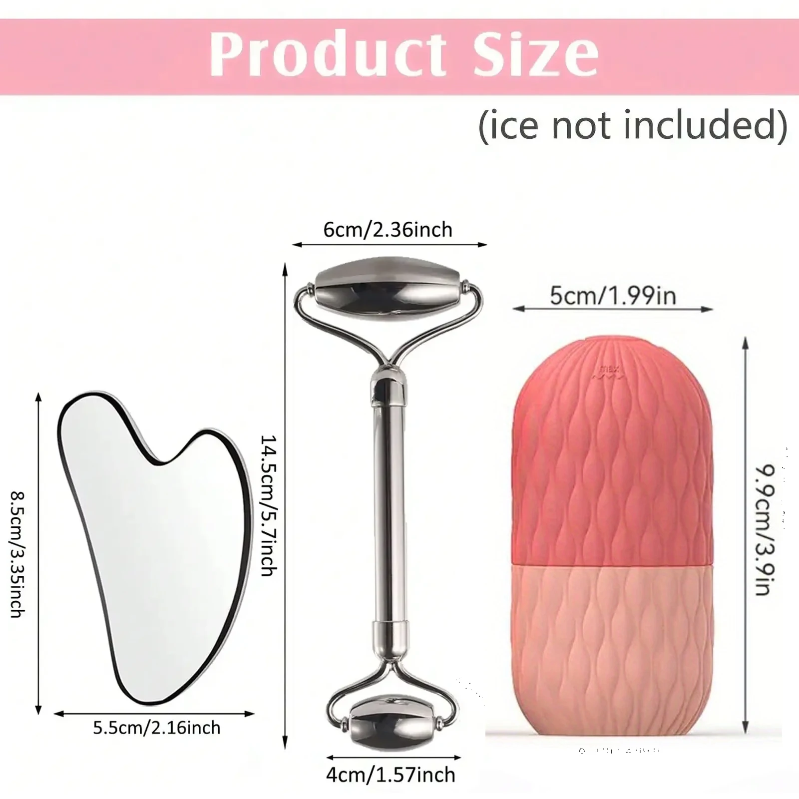 Ice Face Roller และสแตนเลส Gua Sha ชุดเครื่องมือ, เครื่องนวดหน้า Ice Roller Skin Care เครื่องมือชุดความงาม Lifting Contouring เครื่องมือ