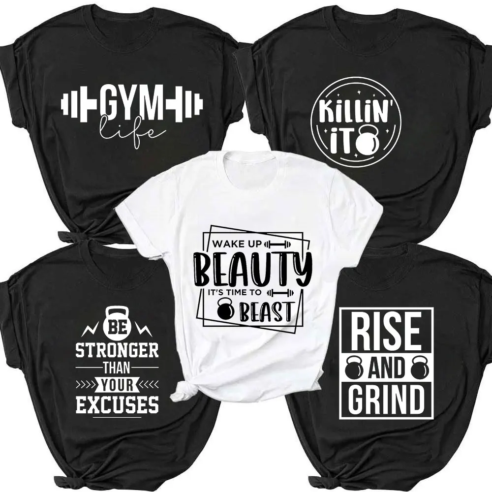 

Gym Life Shirts for Women Funny Workout T-shirts Short Sleeve Clothing Motivational Positive Tees Cute Exercise Fitness Tops