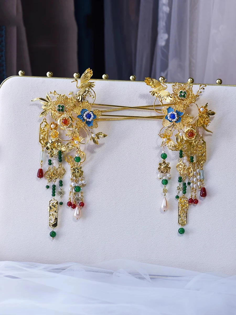 Clássico Hanfu noiva Headpiece, casamento chinês, traje antigo, luxo Headwear, acessórios vintage