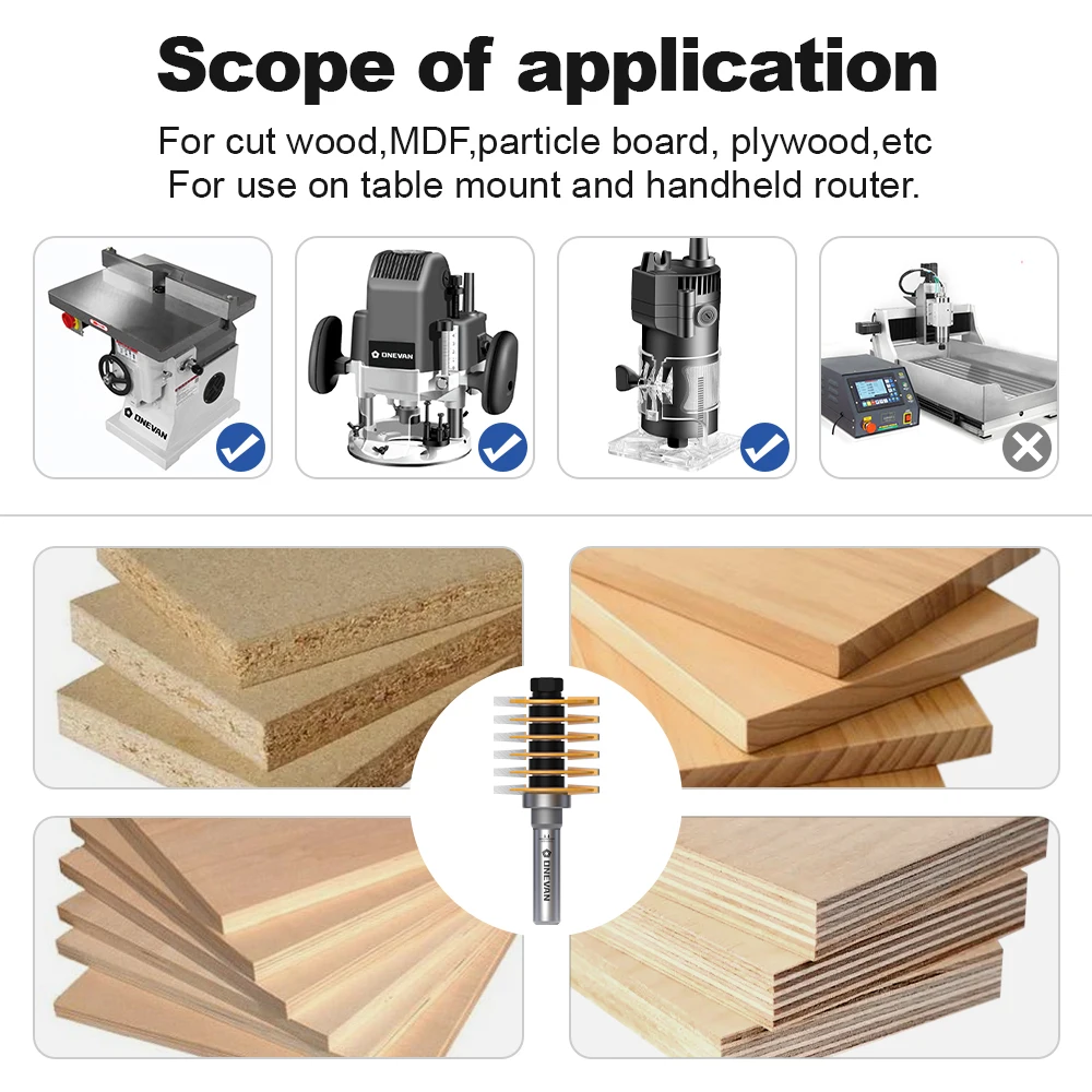 ONEVAN 2 dientes 47 mm (1 - 7 / 8 pulgadas)Taladro de enrutador de nudillos ajustable fresas para router, cortador de fresado y tupia de madeira,