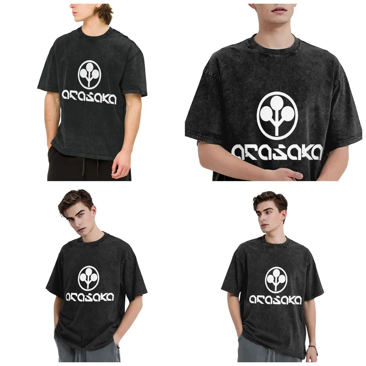 Arasaka Corp White Logo Hip Hop Short Sleeve T-Shirts Washed Tops Tees Streetwear T Shirt Harajuku for Men Women