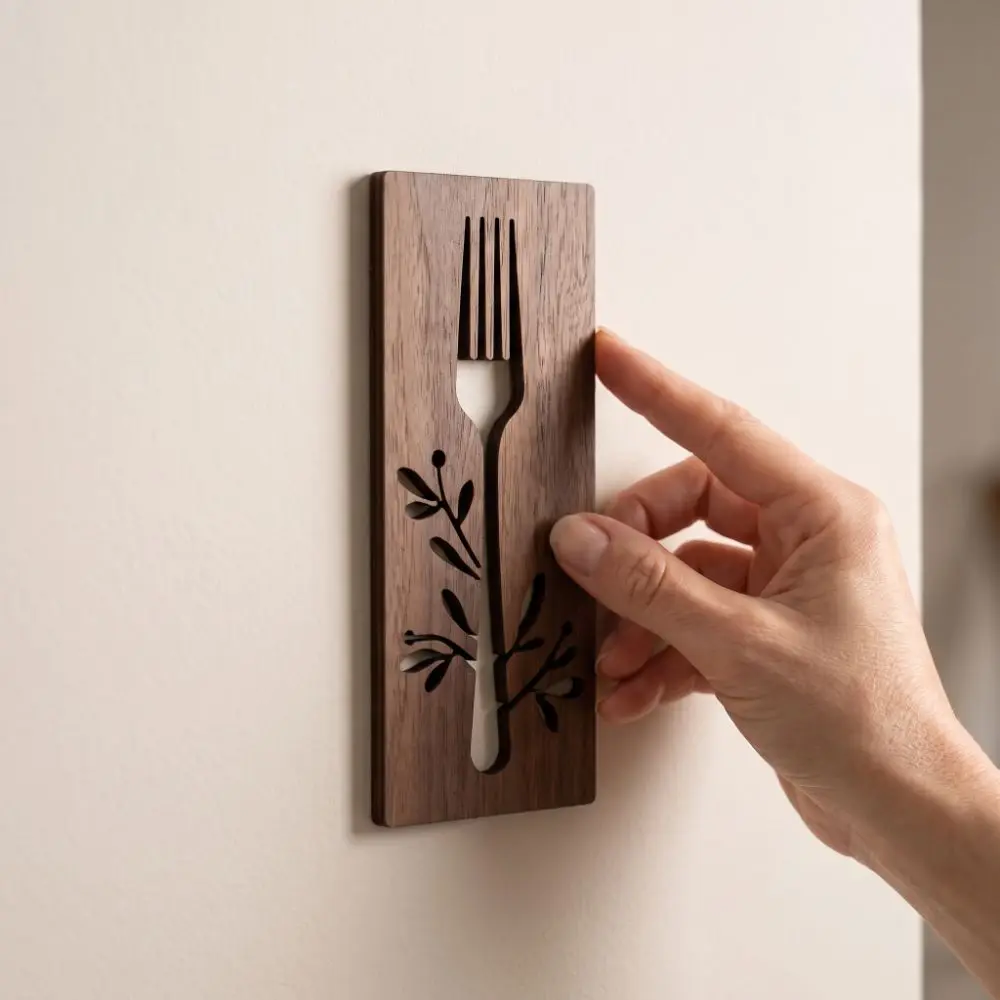 3pcs Fork Kitchen Utensil Wooden Ornament Hollow Out Spoon Kitchen Tools Wall Plaques Decorative Rustic Style