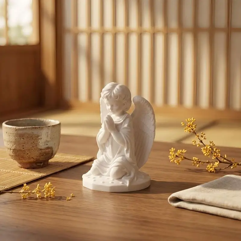 3D Printed Kneeling Angel Figurine Prayer Statue Sculpture Desktop Ornament Home Tabletop Craft Decoration