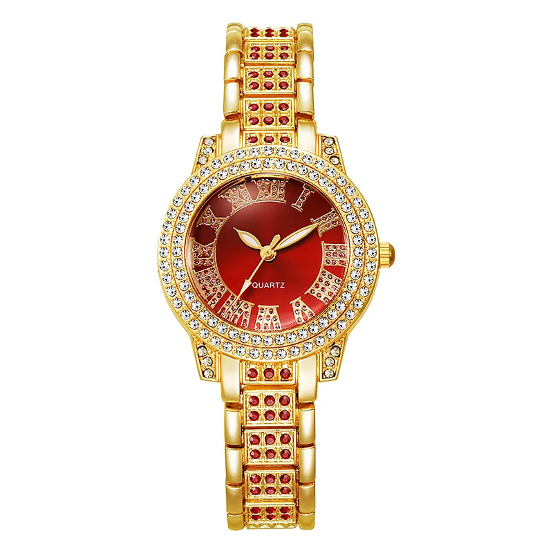 Orologio di lusso da donna, anello, collana, orecchini, bracciale, set di orologi, cintura in lega a tre occhi, orologio al quarzo da donna, senza scatola