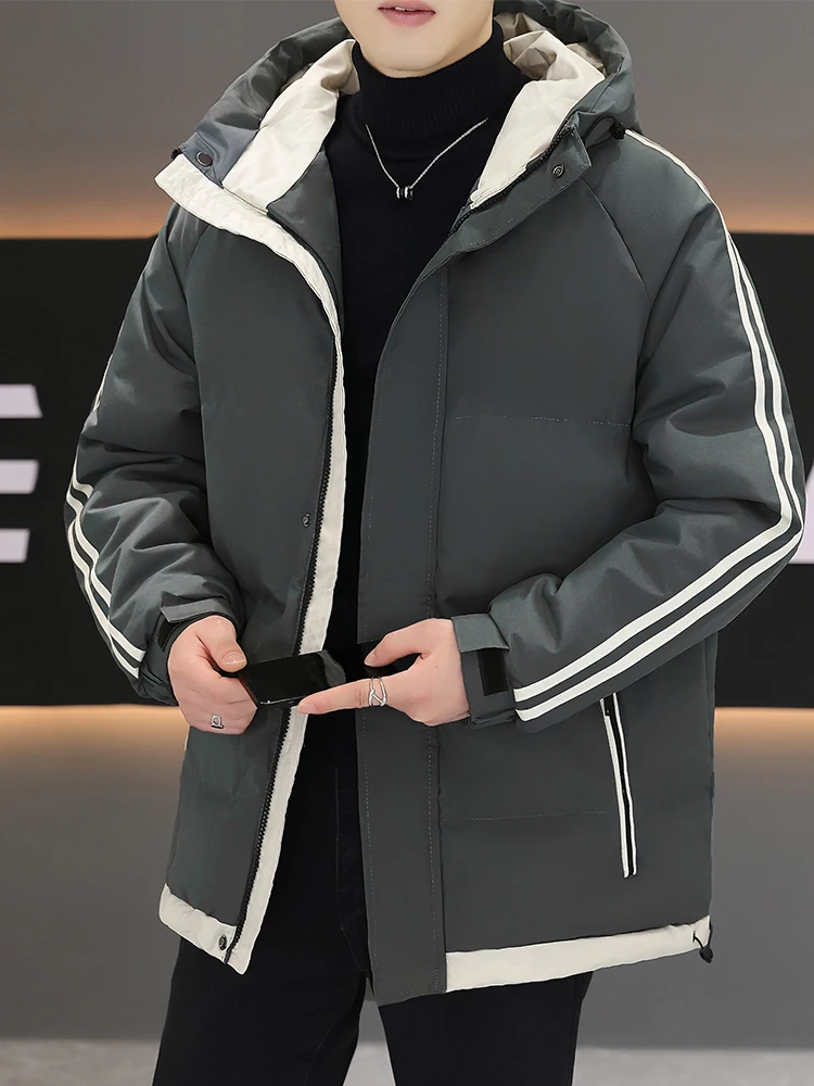 

Мужская осенне-зимняя утепленная куртка с капюшоном, на пуху и хлопке, молодежная, длинная, на молнии, повседневная верхняя одежда
