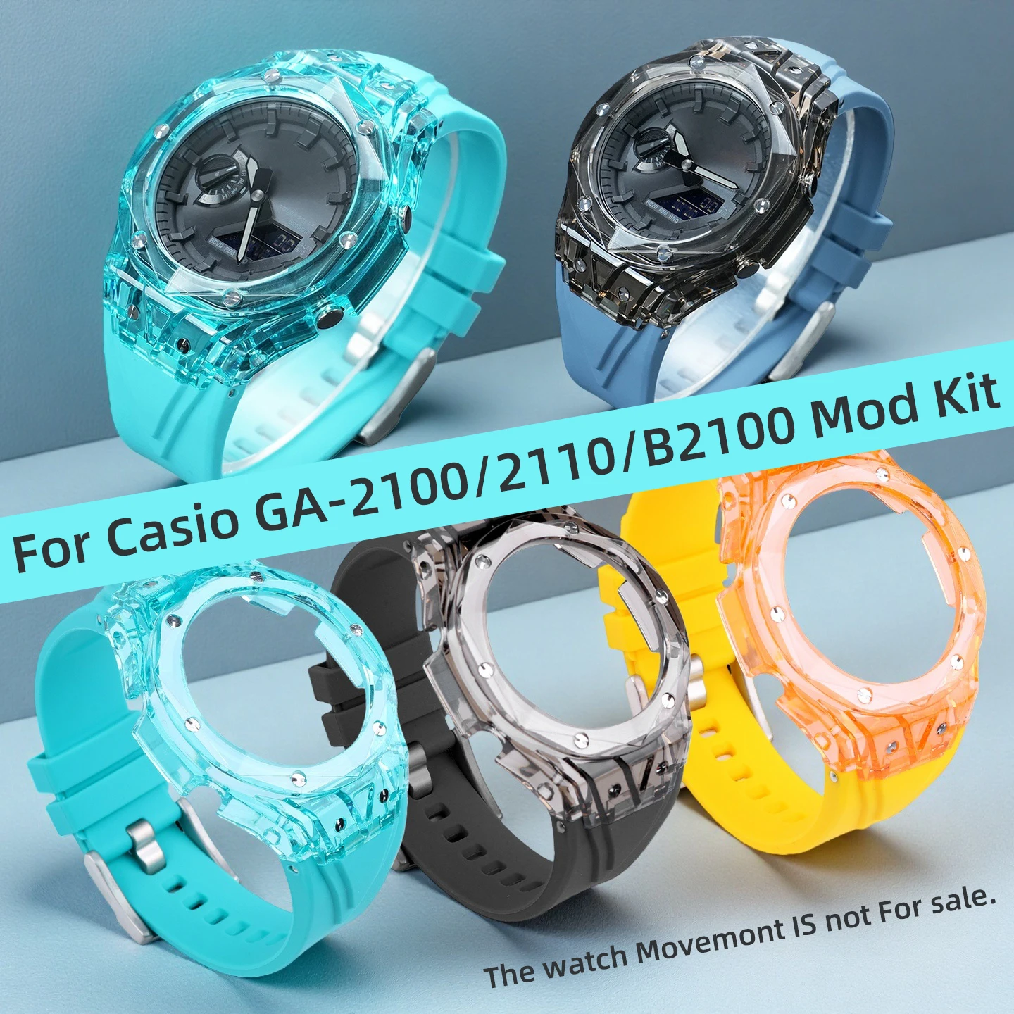 

Модифицированный прозрачный пластиковый корпус GA2100 для Casio GA-2100 GA2110, легкий силиконовый ремешок для часов Casioak GA-B2100, комплект для модификации корпуса.