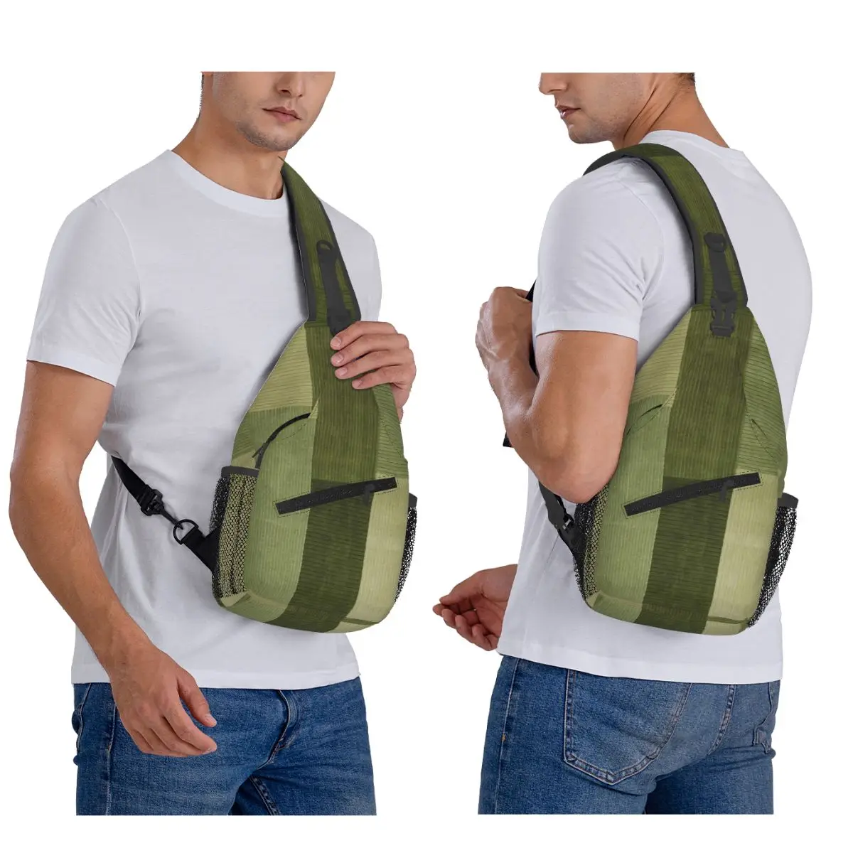 Corduroy Sage Green Pattern Chest Bag Men Sling Crossbody Backpack Chest Bag Travel Hiking Daypack Shoulder Bag
