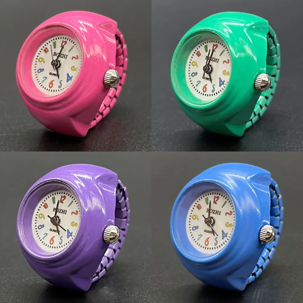 

New Trendy Colorful Watch Ring for Women Men Children Painted Dial Lovely Jewelry Quartz Movement Mini Battery Clock Lovers Gift