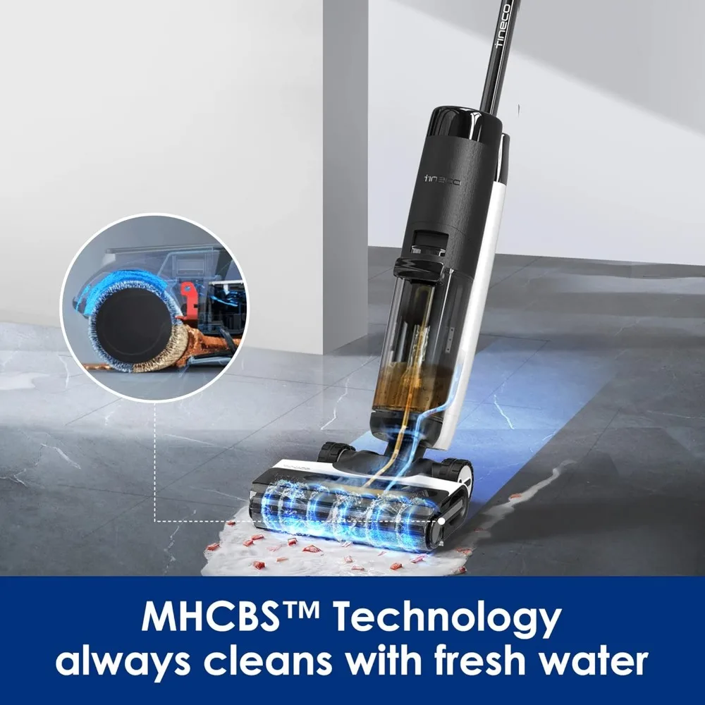 Cordless Wet Dry Vacuum Cleaner, Smart Floor Cleaner Mop for Hard Floors, Long Run Time, Dual-Sided Edge Cleaning, Self-Cleaning