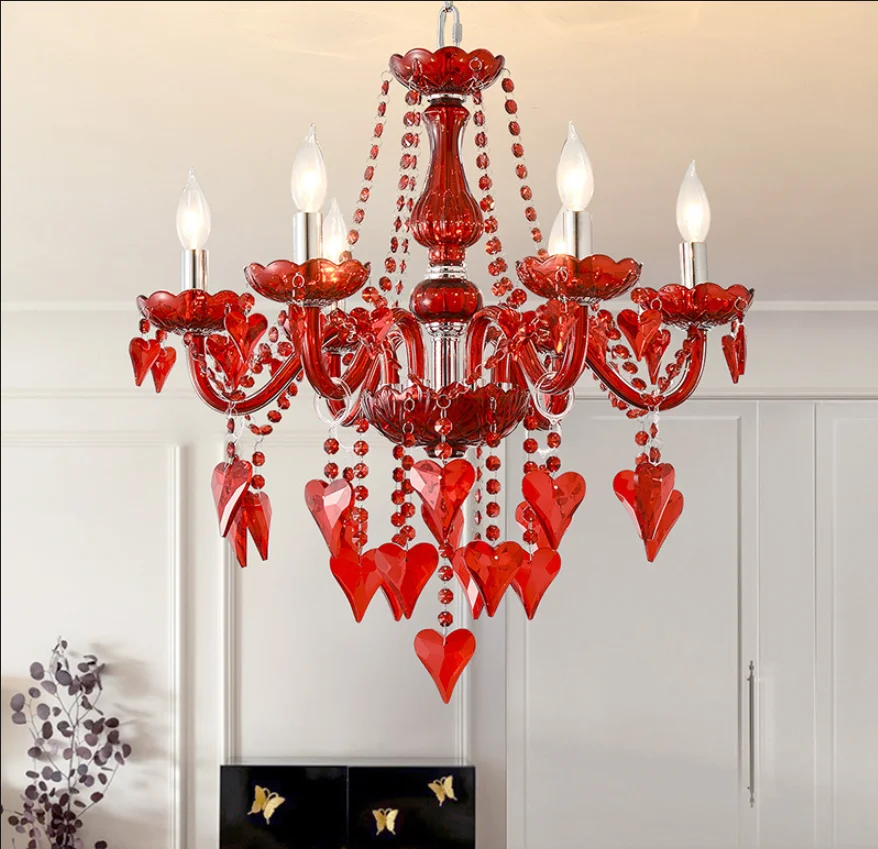 Modern Red Crystal Chandelier Lustres De Cristal Chandelier E14 Candle Lustres Cristal Chandelier Light Fixture Included Bulbs