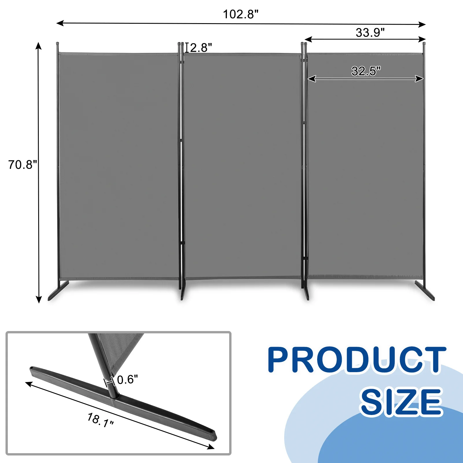 3 Panel Room Divider Folding Privacy Screen Wall Partition Home Office Separator