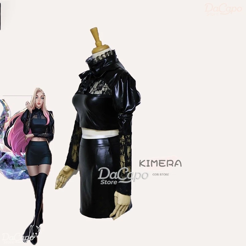 Game LOLl Ahri KDA The Baddest Cosplay Costume Wig Ears Anime The Nine Tailed Fox Tail Sexy Woman Outfit Halloween Black Uniform view 3