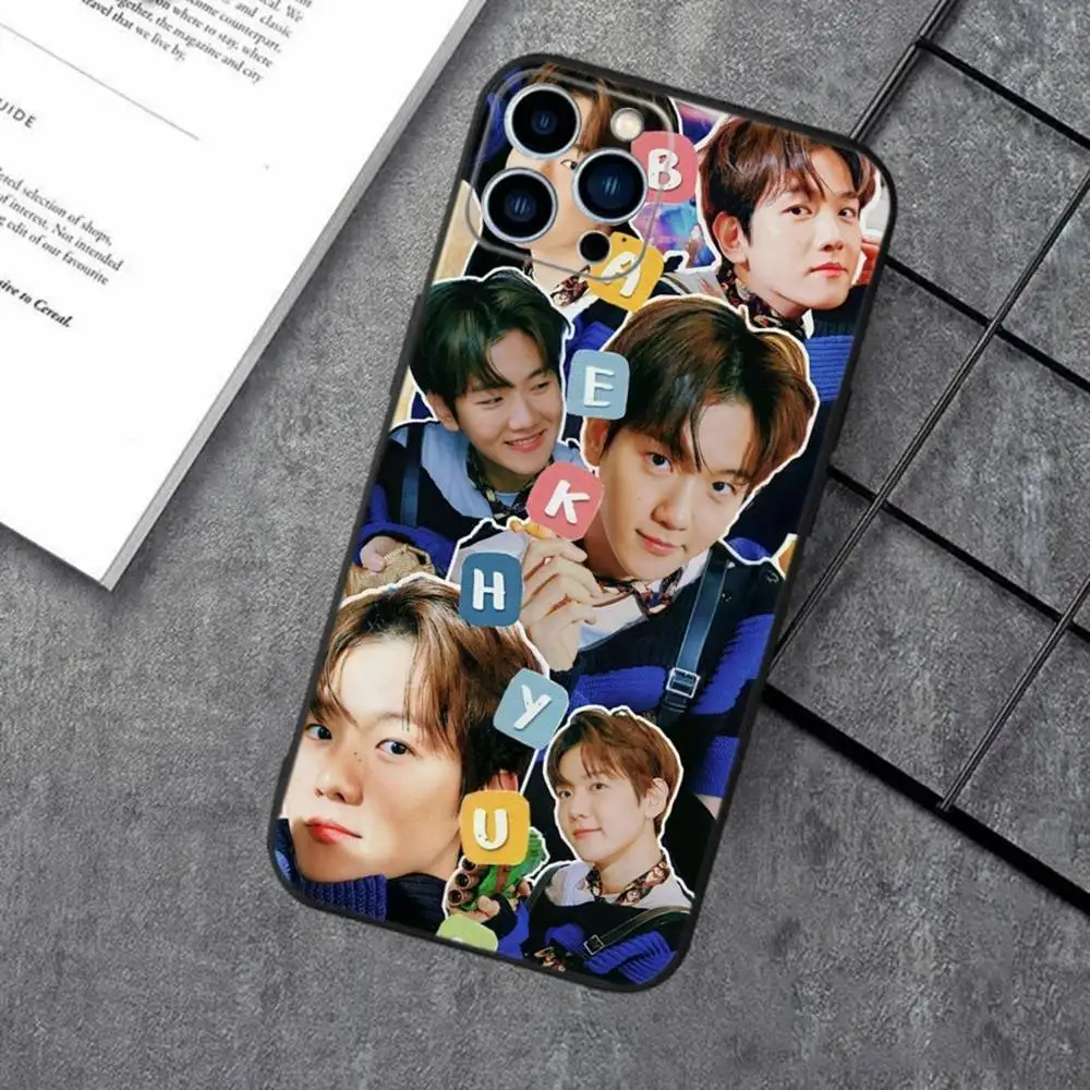 حافظة هاتف B-BaekHyun E-EXO لهاتف iPhone 16e,16,15,14,13,12,11,XS,XR,X,8,7,Pro,Max,Plus,mini غطاء أسود من السيليكون