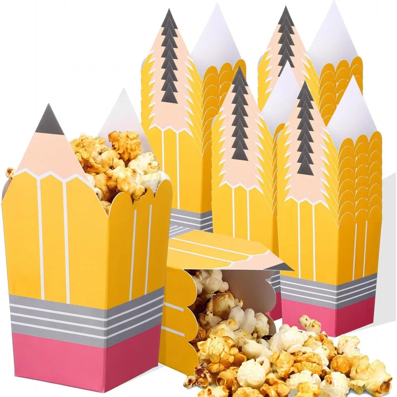 12 Uds. Cajas de palomitas de maíz para lápices, Mini bolsas de palomitas de maíz para volver a la escuela, soportes para dulces a granel, recuerdo de fiesta, decoración para el aula escolar
