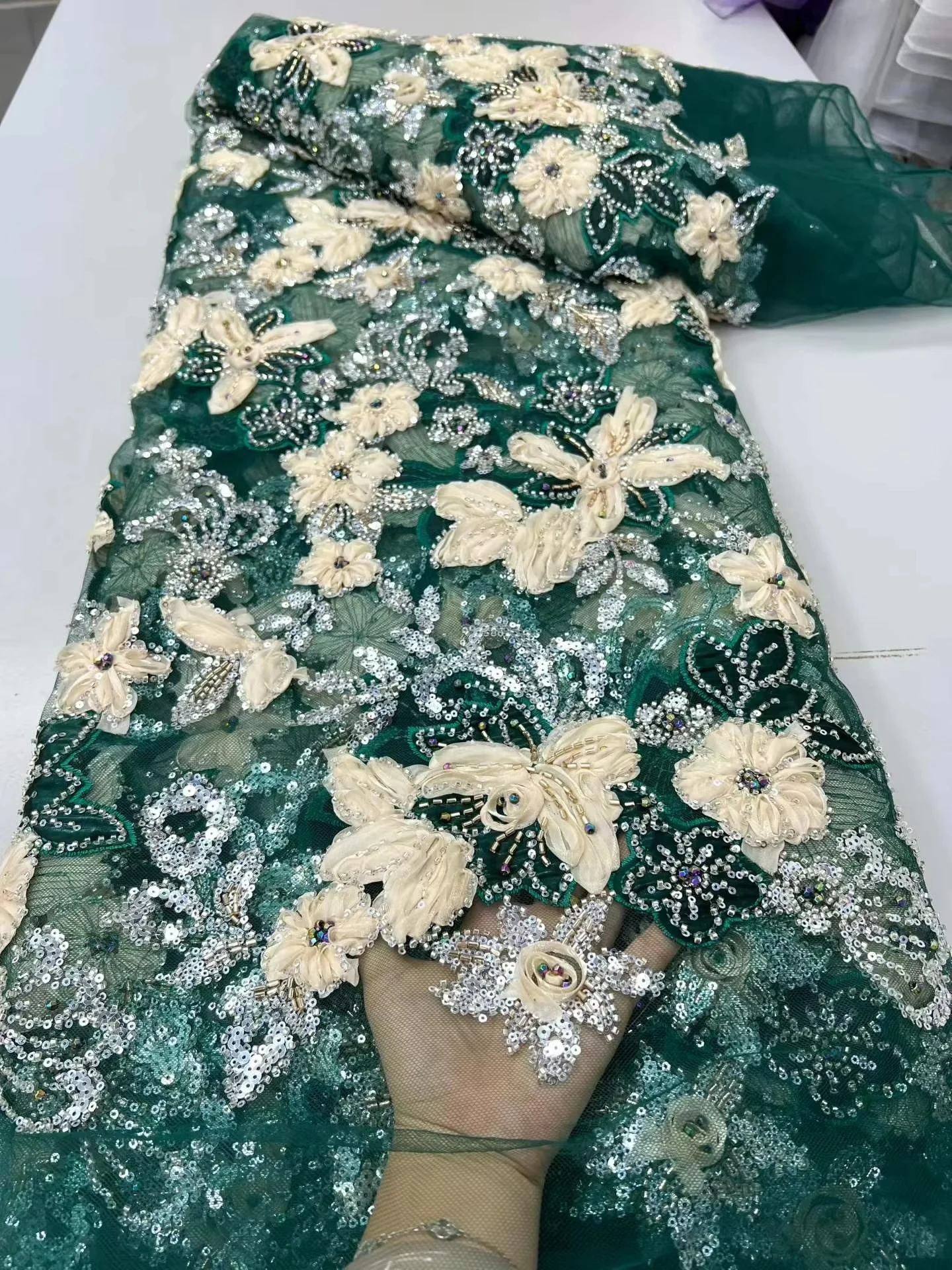 African Sequins Beaded Lace Fabric 2026 High Quality 5 Yards Nigerian French Lace Fabric for Clothing DIY Crafts