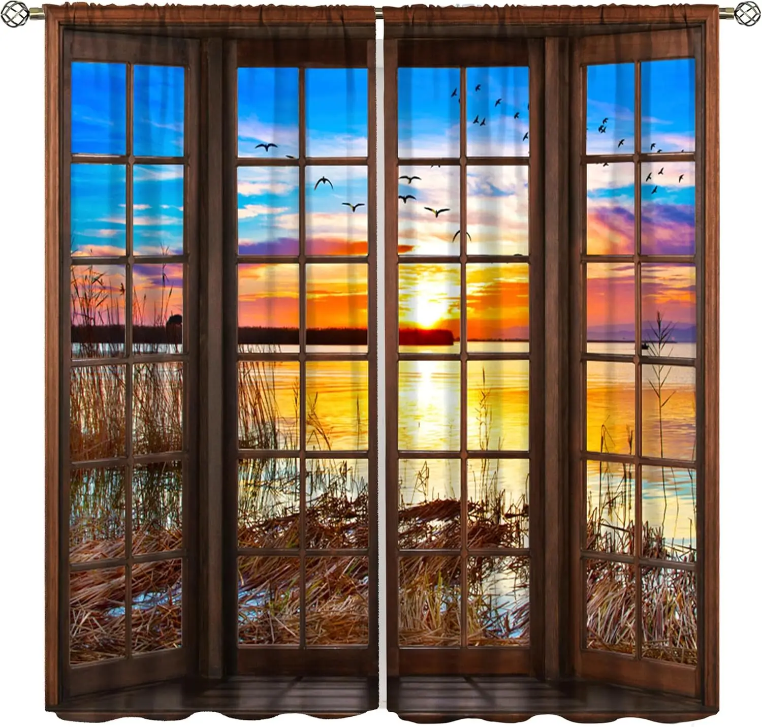 Lake View Curtains,Autumn Scenery Mountain Waterfalls Landscape Countryside Rustic Farmhouse Sunset Birds Rod Pocket Soundproof