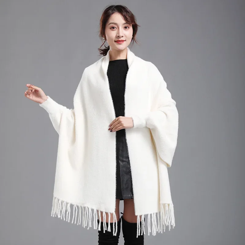 9 Color 680g Women Thicken Poncho Capes Faux Mink Velvet Cardigan Warm Big Pendulum Loose Long Batwing Sleeves Coat Tassel Cloak