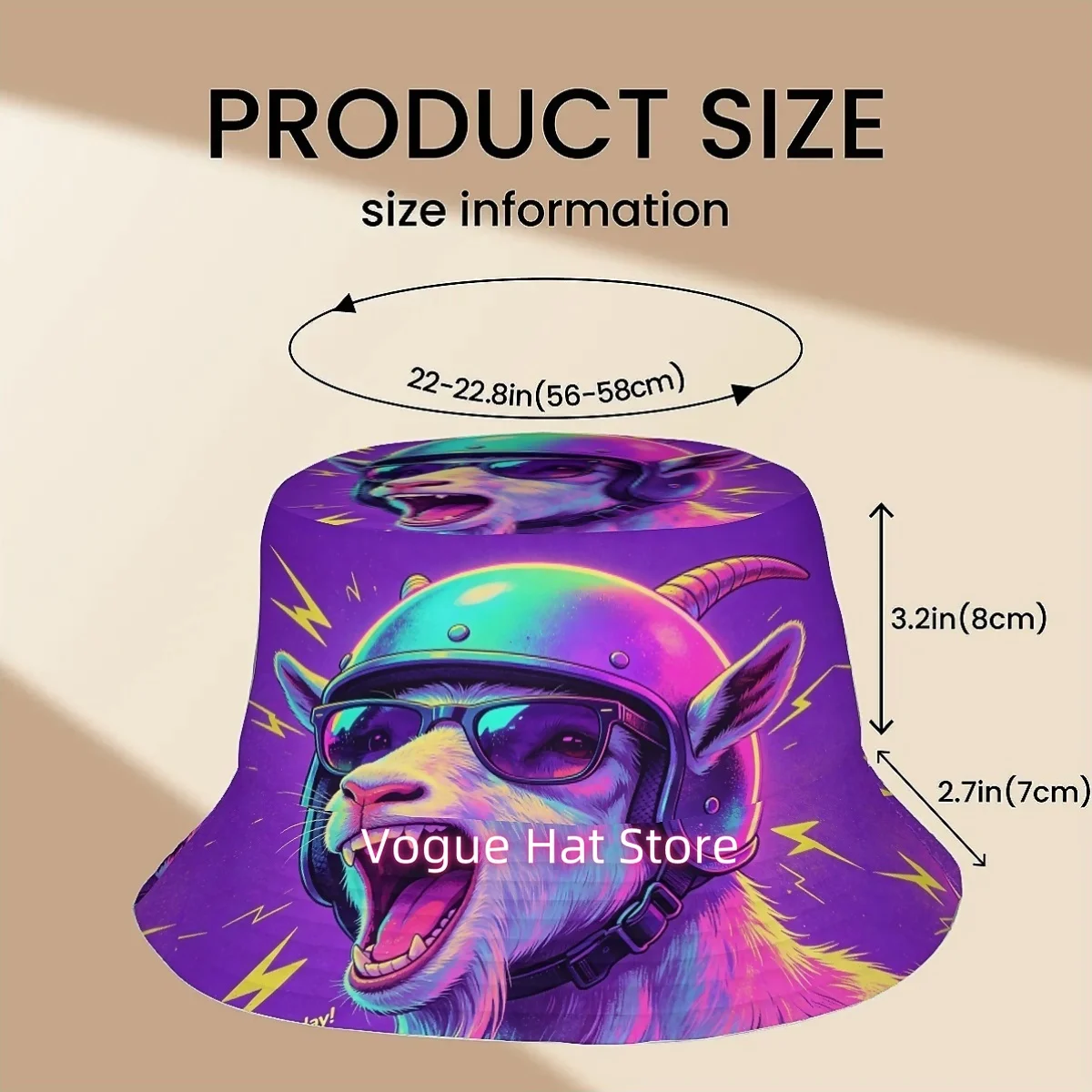 1pc Stylish Neon Goat Wearing Sunglasses And a Lightweight Bucket Hat for Men And Women, Versatile for Street Style, Perfect for