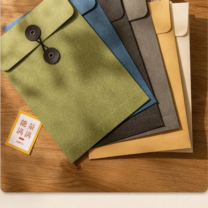 Creative Strap Vintage Envelope File Bag Thicken Kraft Paper Documents Pouch Invoice Bill Storage Bag Office Stationery Supplies