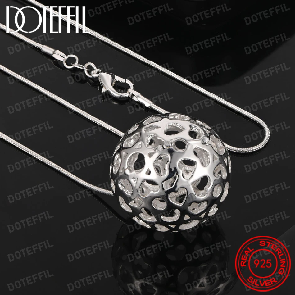 925 Sterling Silver Hollow Ball Love Heart Pendant Necklace For Woman Wedding Engagement Charm Jewelry
