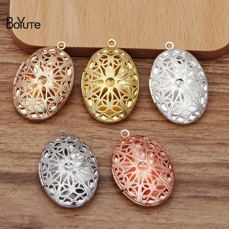 BoYuTe (10 Pieces/Lot) 25*38MM Oval Shaped Metal Brass Filigree Locket Factory Direct Wholesale Vintage Photo Locket Pendant