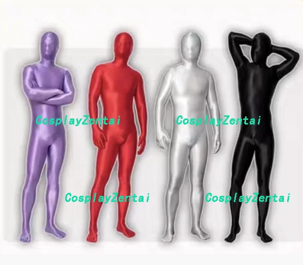 Błyszczący jasny czarny/różowy/zielony/szary/biały wysokiej jakości elastan Zentai body kostiumy na Halloween kobieta/mężczyźni Zentai Catsuit